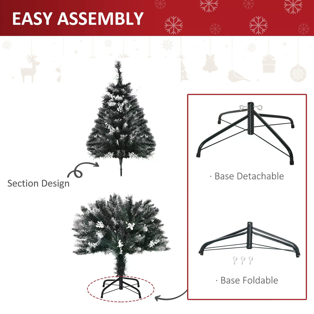 HOMCOM 4ft Artificial Snow Dipped Christmas Tree Xmas Pencil Tree Holiday Home Indoor Decoration w/ Foldable Feet White Berries Dark Green | Aosom UK