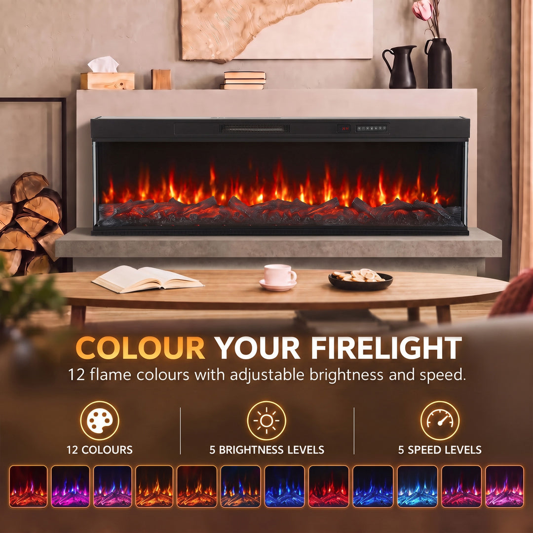 60" Electric Fireplace Insert, 3-Sided Freestanding/Wall Recessed - view 5