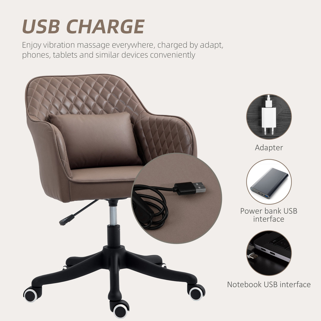 Microfiber Office Chair, Desk Chair, Makeup Vanity Chair with Massage Lumbar Pillow and Rolling Wheels for Bedroom and Home, Brown