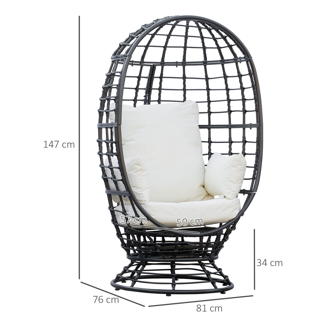360° Swivel Egg Chair, Garden Rattan Swivel Chair with Thickened Cushion and Pillow, 150 KG Capacity for Indoor Outdoor, Balcony, Patio, Black