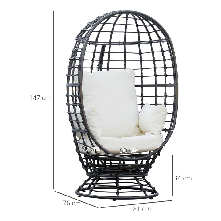 360° Swivel Egg Chair, Garden Rattan Swivel Chair with Thickened Cushion and Pillow, 150 KG Capacity for Indoor Outdoor, Balcony, Patio, Black