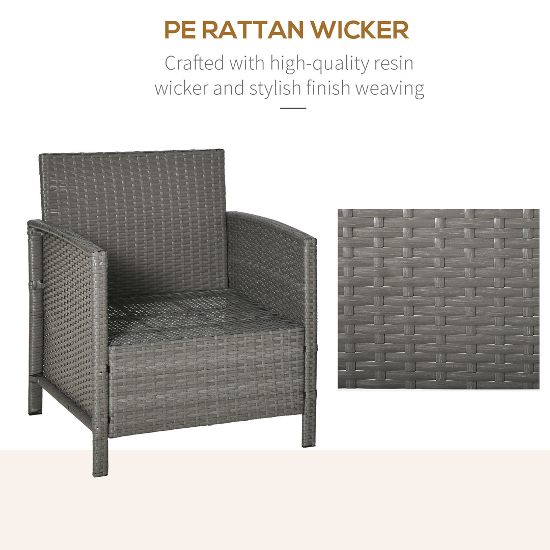 3 Pieces Rattan Bistro Set, Wicker Garden Furniture Set, Glass Top 2-tier Coffee Table and Chairs Set with Pillows and Washable Cushions for Outdoor, Patio, Balcony, Light Grey