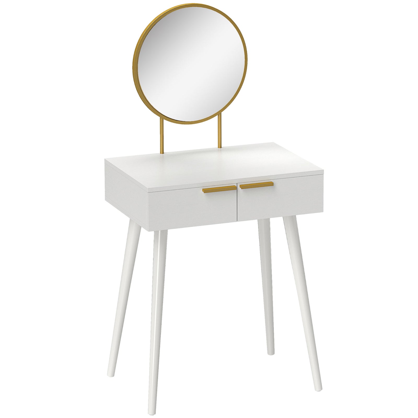 Elegant Dressing Table, with Round Mirror, 60 x 40 x 123 cm - White