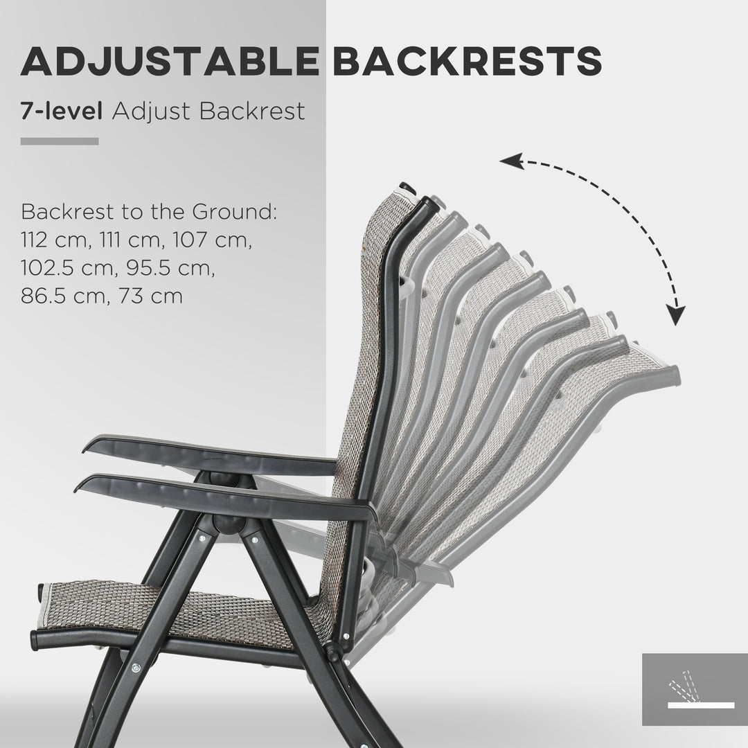Set of Two Folding Garden Chairs, with Seven-Position Adjustable Backs - Brown