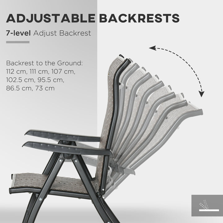Set of Two Folding Garden Chairs, with Seven-Position Adjustable Backs - Brown