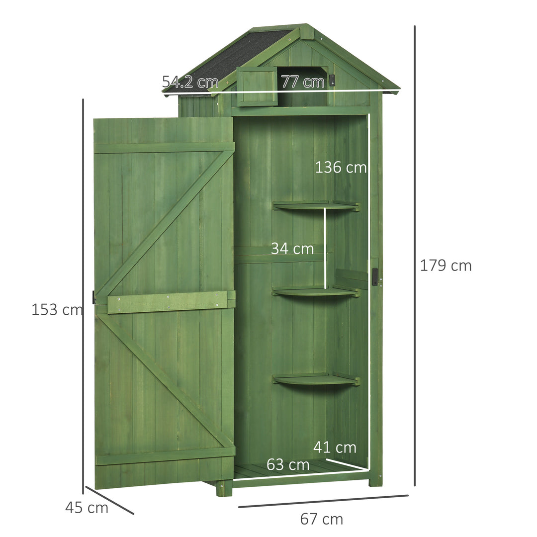 Outsunny Garden Shed Vertical Utility 3 Shelves Shed Wood Outdoor Garden Tool Storage Unit Storage Cabinet, 77 x 54.2 x 179cm