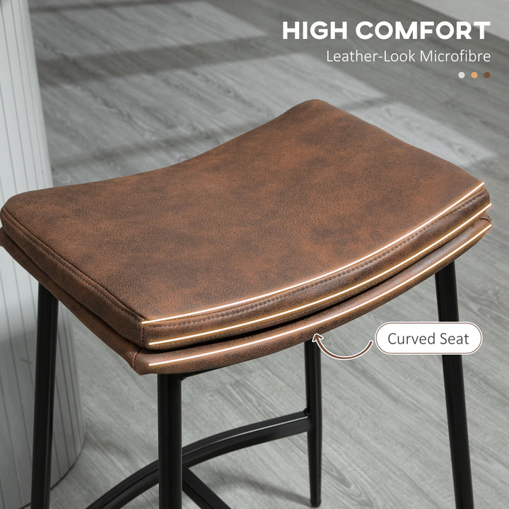 Breakfast Bar Stools Set of 2, Microfibre Upholstered Barstools, Industrial Bar Chairs with Curved Seat and Steel Frame for Dining Room, Kitchen, Brown