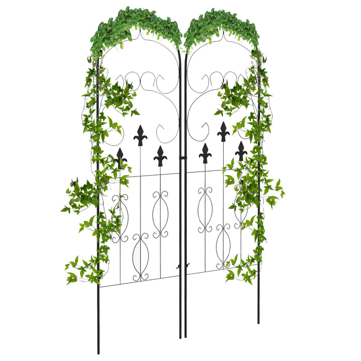 Outsunny Decorative Trellis Set: Elegant Scroll Design, Climbing Plant Support, Jet Black | Aosom UK