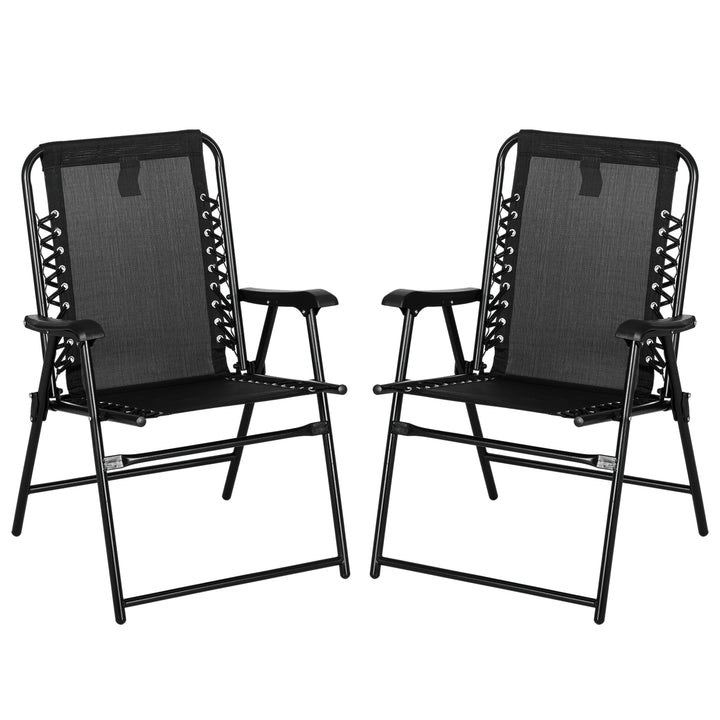 Outsunny Patio Folding Chair Set: 2 Portable Loungers with Armrests, Steel Frame, Camping & Beach Bliss, Black | Aosom UK