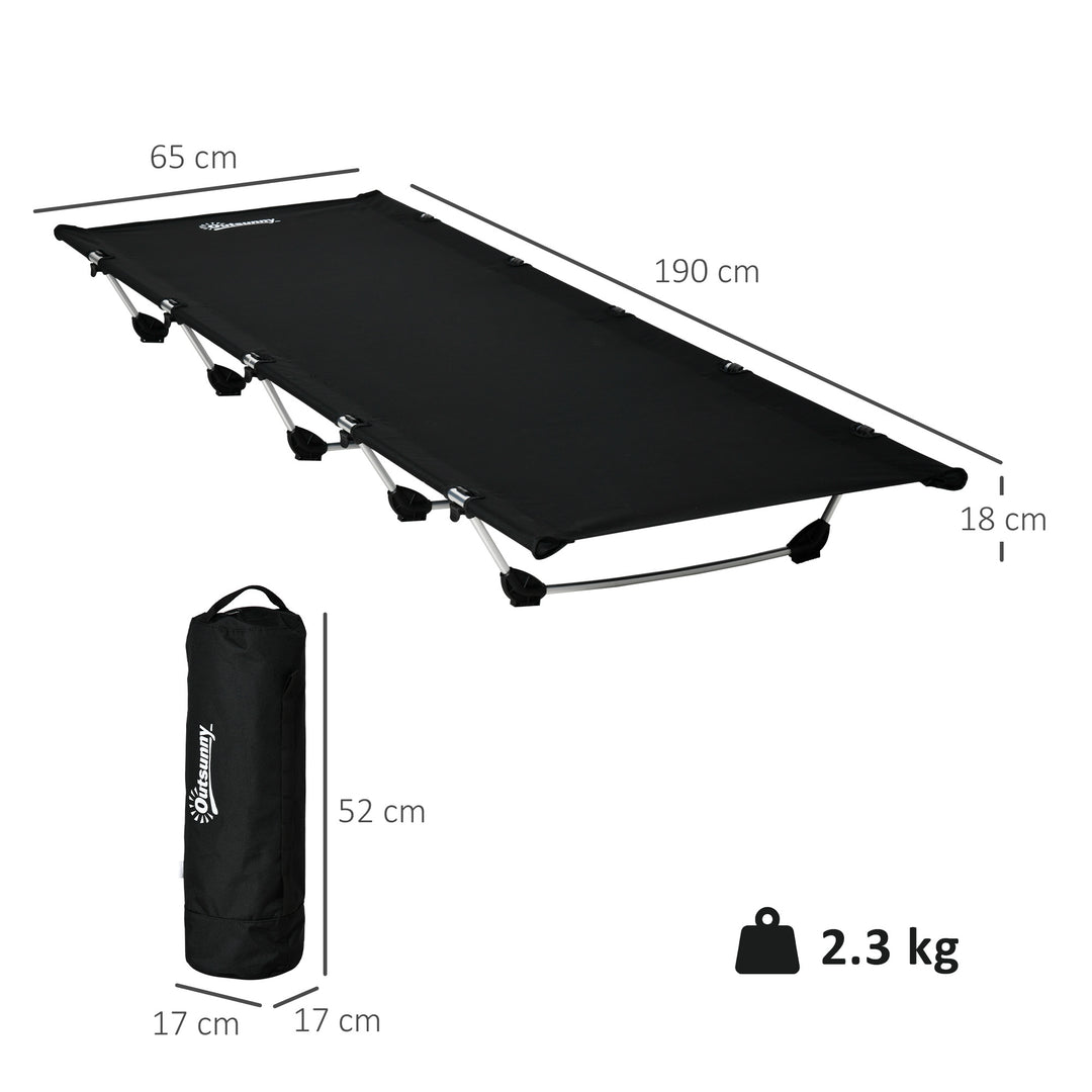 MCL Lightweight Camping Bed, Aluminium Portable Camp Cot w/ Strong Support 150kg and Carry Bag for Camping, Black