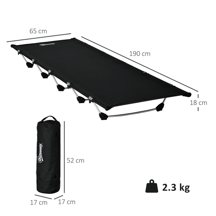 MCL Lightweight Camping Bed, Aluminium Portable Camp Cot w/ Strong Support 150kg and Carry Bag for Camping, Black