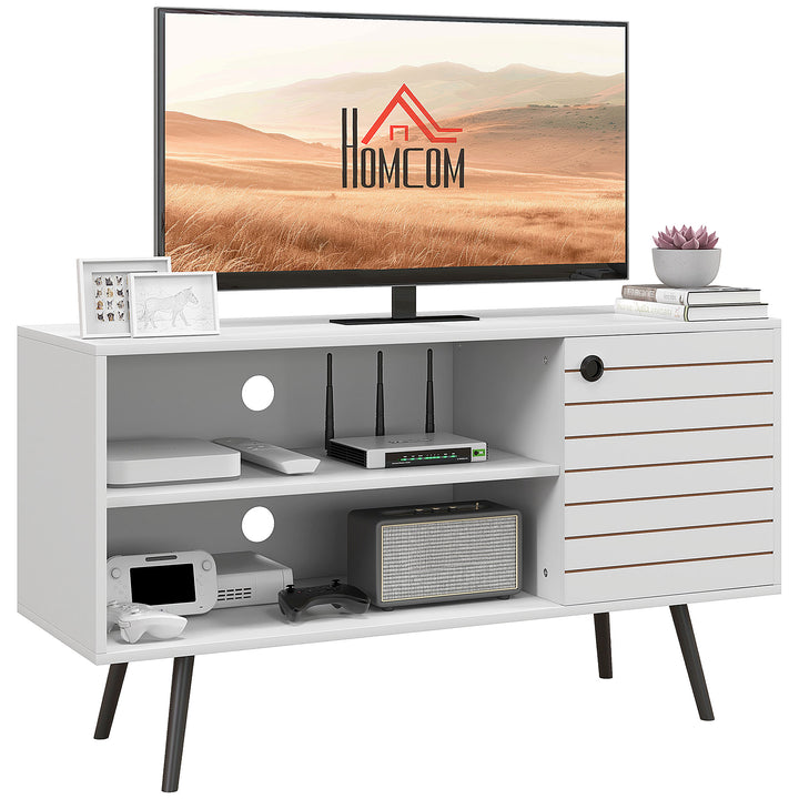 HOMCOM TV Stand Cabinet for 50 Inch TVs, TV Unit w/ Open Shelves, Soft-close Door & Cable Holes, Entertainment Unit for Living Room, White | Aosom UK