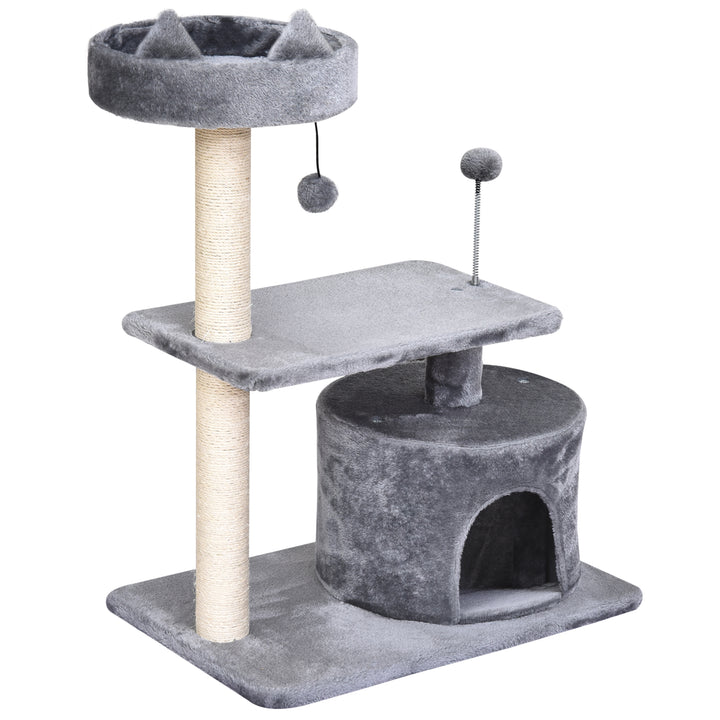 Cat Tree for Indoor Cats with Scratching Post Climbing Tower Kitty Activity Centre Condo Perch Jumping Platforms Grey 60L x 40W x 81H cm