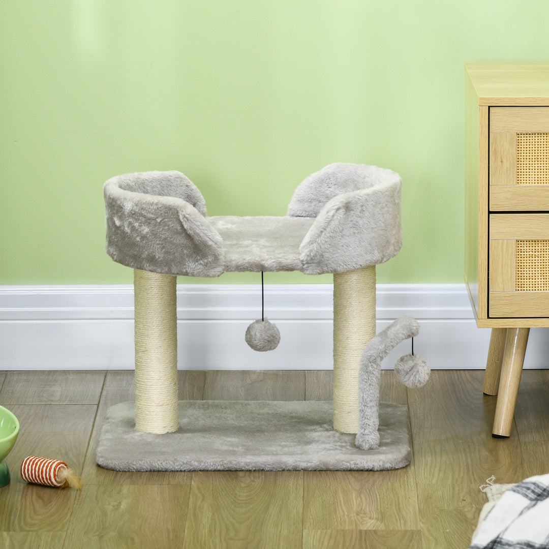 PawHut Indoor Cat Tree: Compact Activity Centre with Sisal Scratching Post & Toy Balls, Light Grey, 42cm | Aosom UK