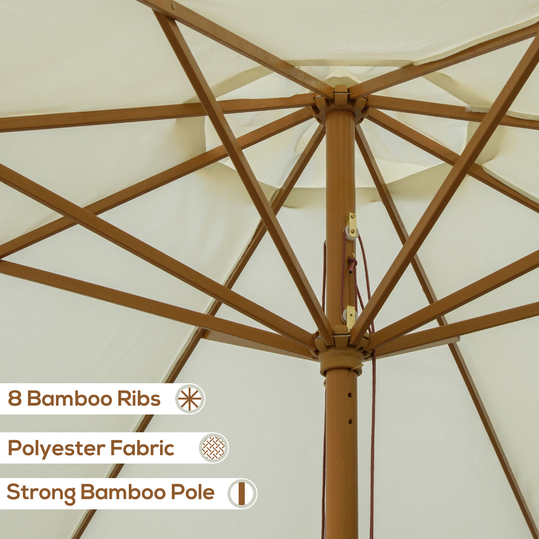 MCL 3.3(m) Patio Umbrella, Garden Parasol, Outdoor Sun Shade Canopy with 8 Bamboo Ribs, Ruffles and Wood Pole, Beige