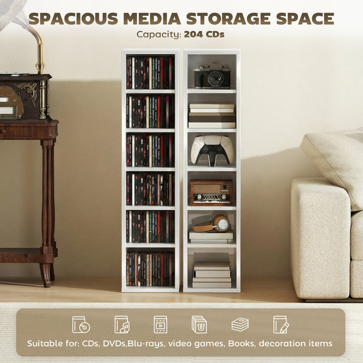 Set of 2 CD Media Display Shelf Unit Tower Rack with Adjustable Shelve