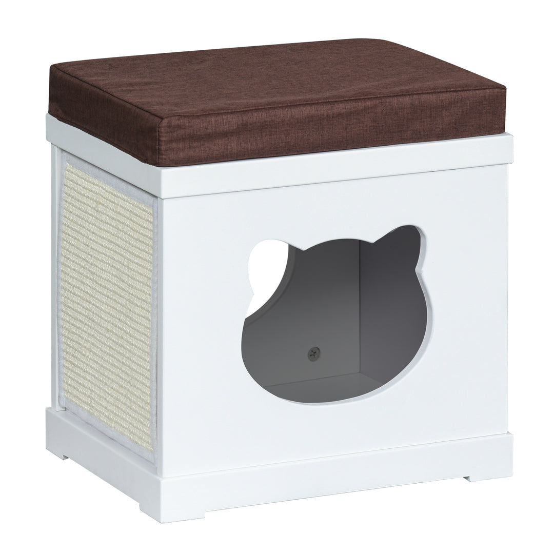 Cat House Bed Cat Scratching Cube for Small Cat Pet Furniture with Removable Scratching Pad and Soft Cushion White