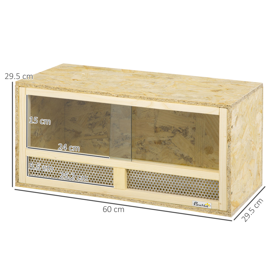 Reptile Terrarium Vivarium Habitat w/ Transparent Sliding Doors, Breathable Mesh, for Lizards, Horned Frogs, Snakes and Chameleons, 60 x 29.5 x 29.5cm