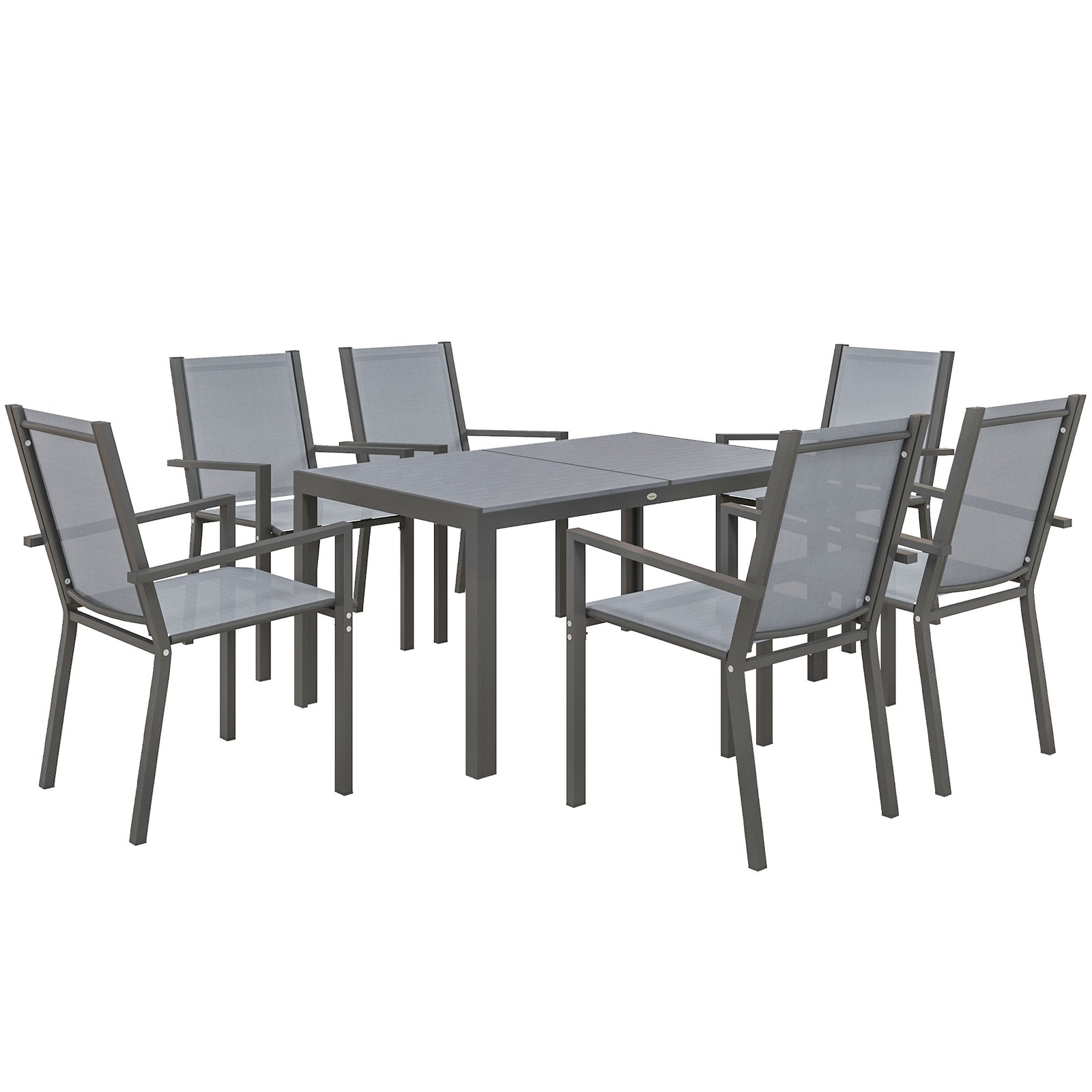 Seven-Piece Garden Dining Set, with Plastic Wood-Top Table - Grey