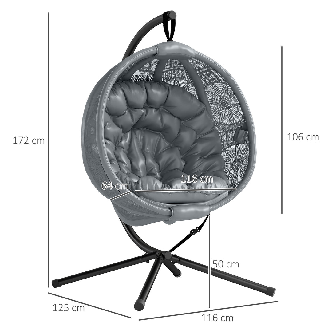 Round Egg Basket Chair, with Steel Stand, Charcoal Grey