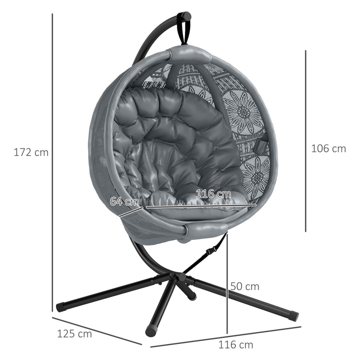 Round Egg Basket Chair, with Steel Stand, Charcoal Grey