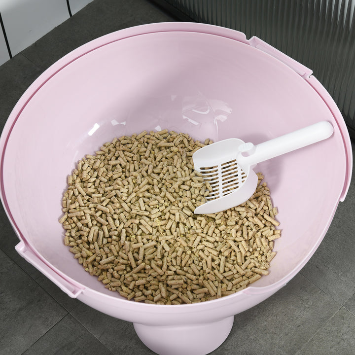 Large Cat Litter Box, with Scoop, Front Entrance, 53 x 51 x 48cm - Pink
