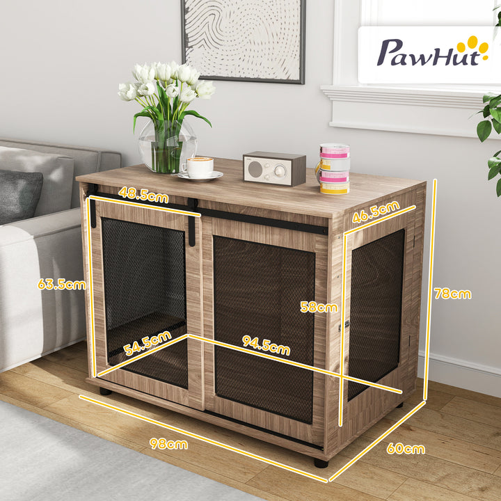 Dog Crate Furniture with Sliding Door for Large Dogs, Walnut Brown