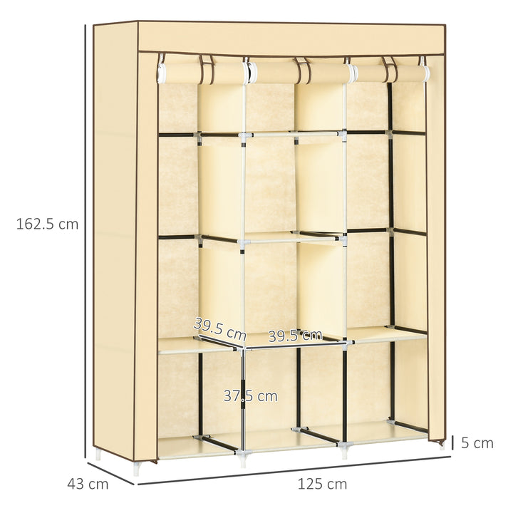 Fabric Wardrobe, with Rails and Shelves - Beige