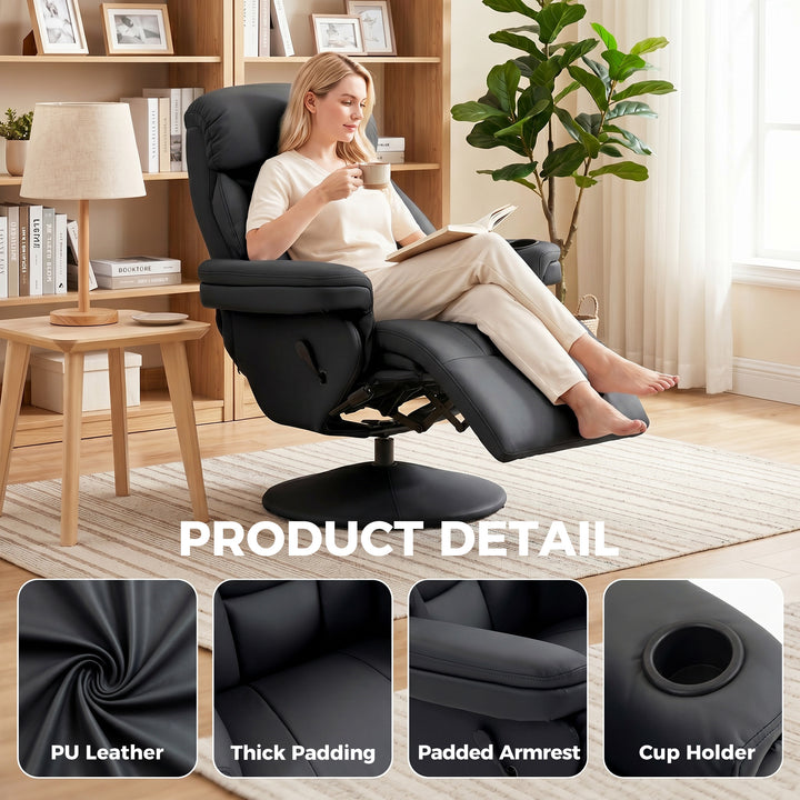 Upholstered Reclining Armchair, Manual Recliner Chair with Footrest an
