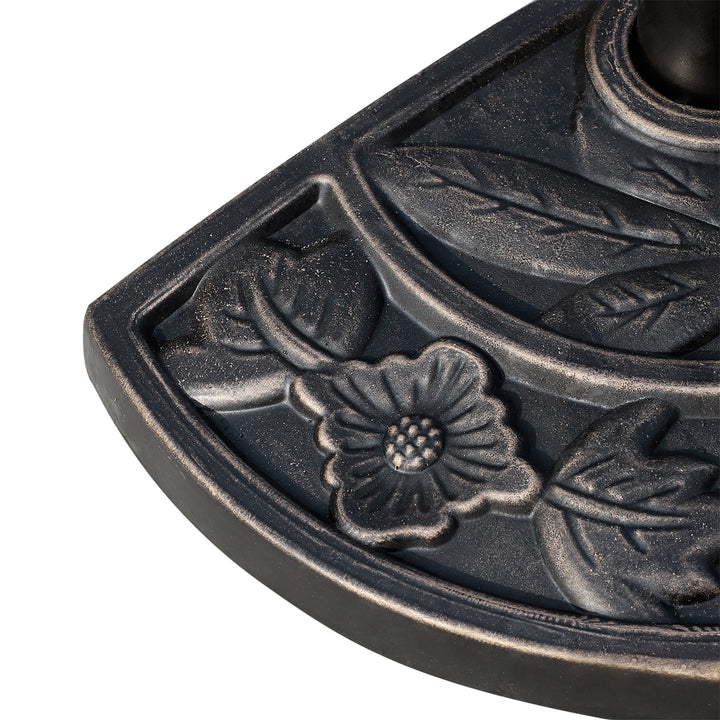 9kg Resin Parasol Base, Half Round Umbrella Stand with Floral Design for Garden, Outdoor, Suitable Umbrella Rod: Φ3.8cm, Φ4.8cm, Bronze Tone