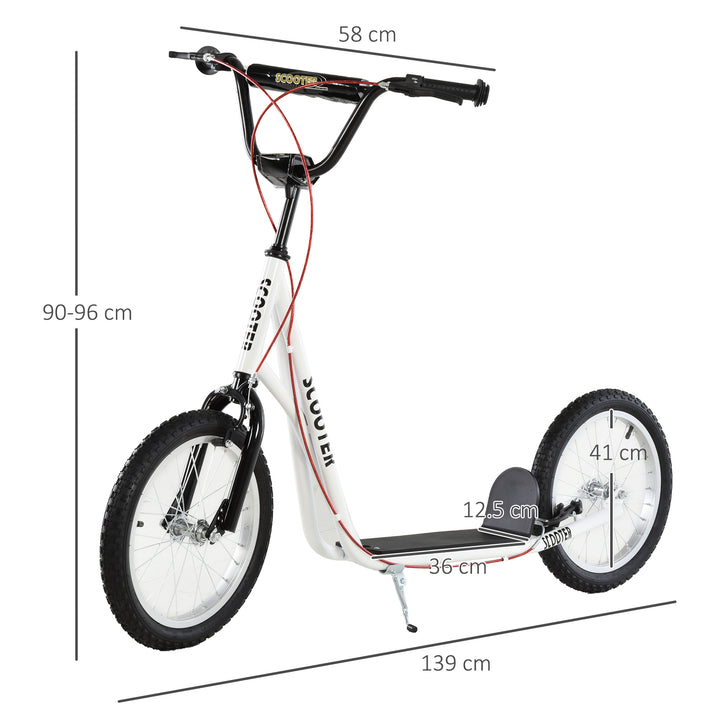 HOMCOM Stunt Scooter for Teens and Kids, Kick Scooter with Adjustable Handlebar, Dual Brakes, and 16 Inch Rubber Tyres, White