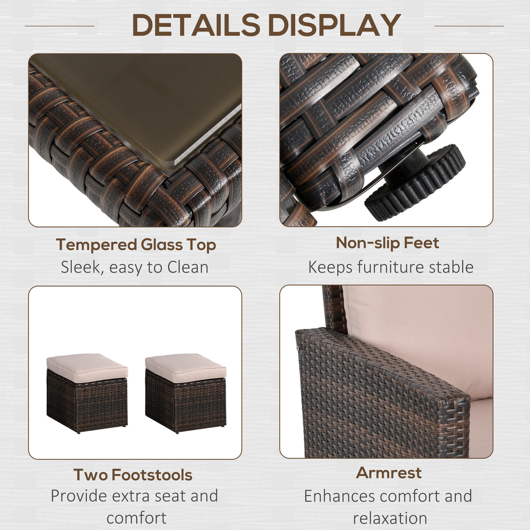 Six-Piece Rattan Sofa Set, with Glass-Top Table - Mixed Brown