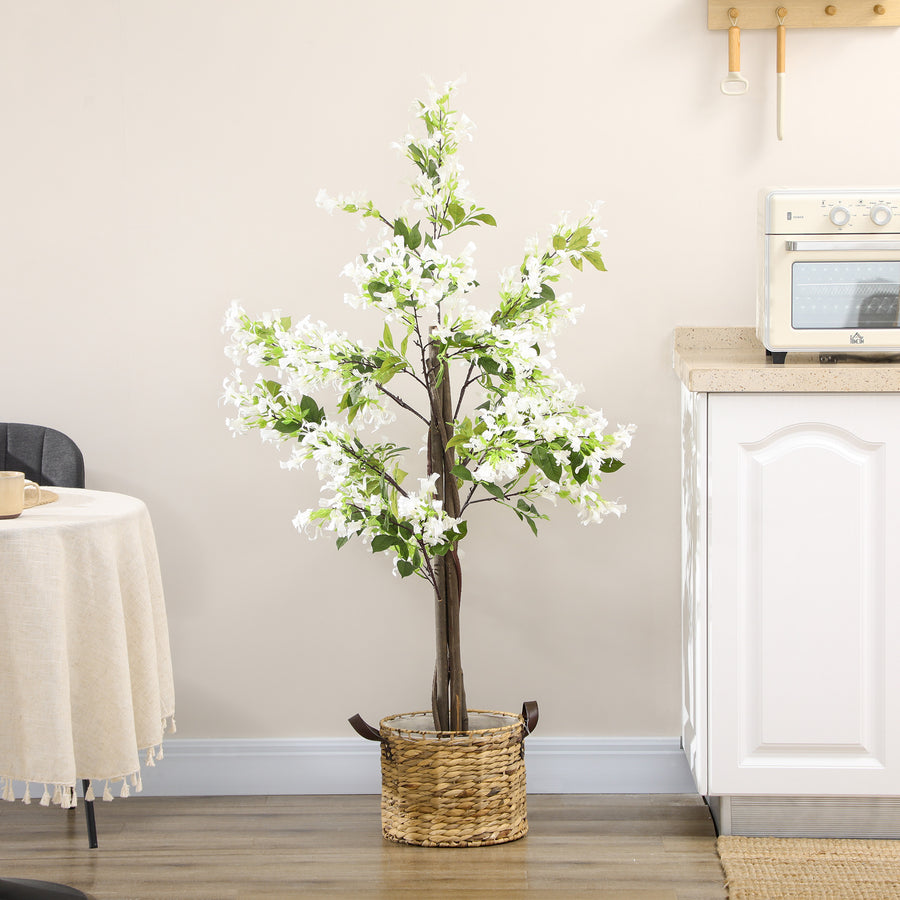 Artificial Plants Honeysuckle Flower in Pot Fake Plants with Curved Boots for Indoor 15x15x150cm White