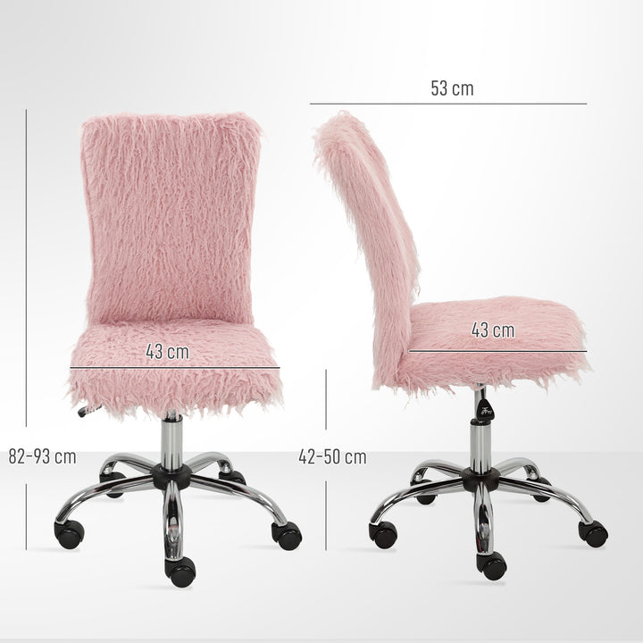 Plush Office Desk Chair, Modern Armless Swivel Vanity Chair with Adjustable Height for Home Office, Bedroom, Living Room, Pink