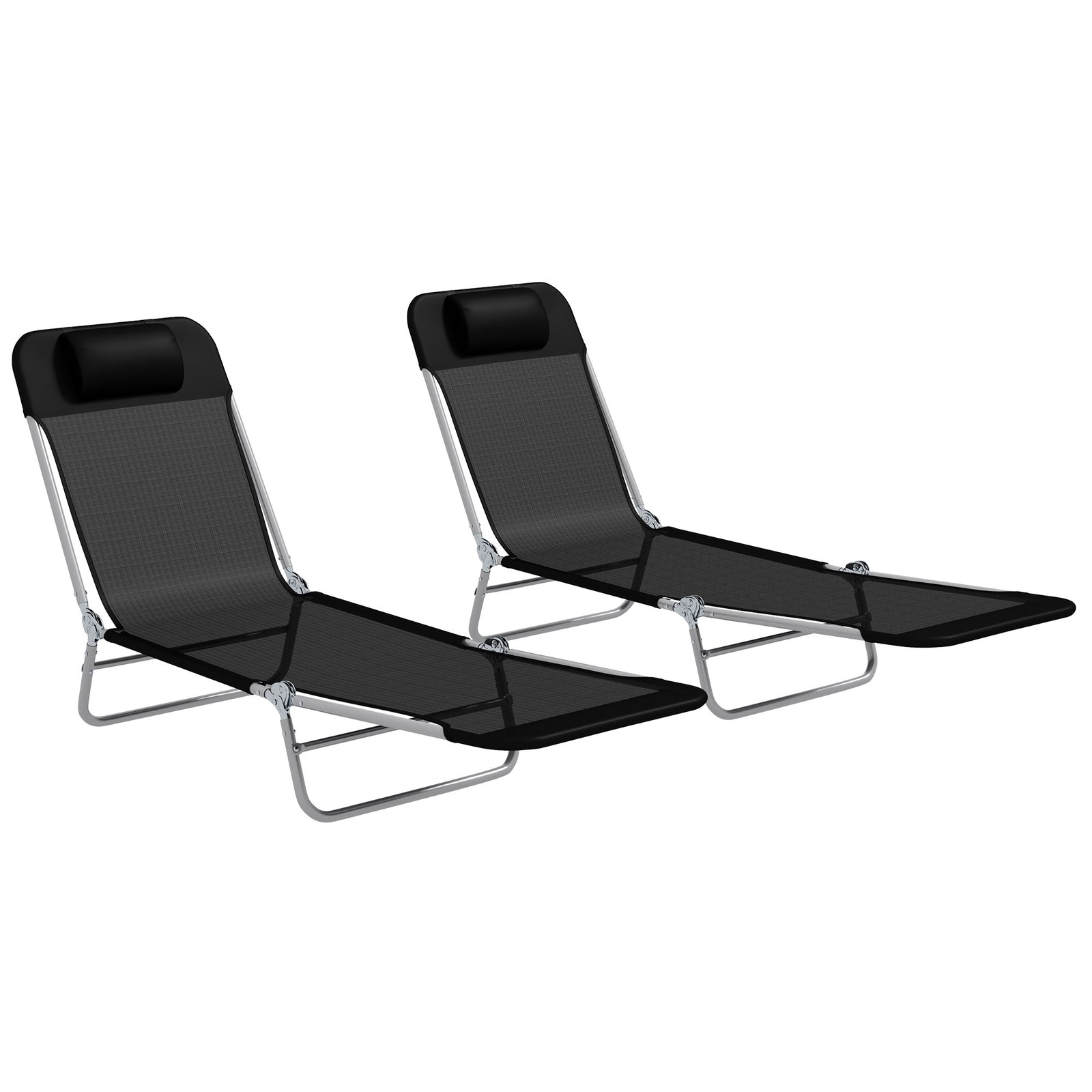 Set of Two Steel Frame Sun Loungers, with Reclining Backs - Black