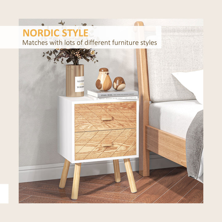 HOMCOM Wooden Bedside Table Set: 2 Nightstands with Drawers & Pine Legs, Natural Wood Storage | Aosom UK