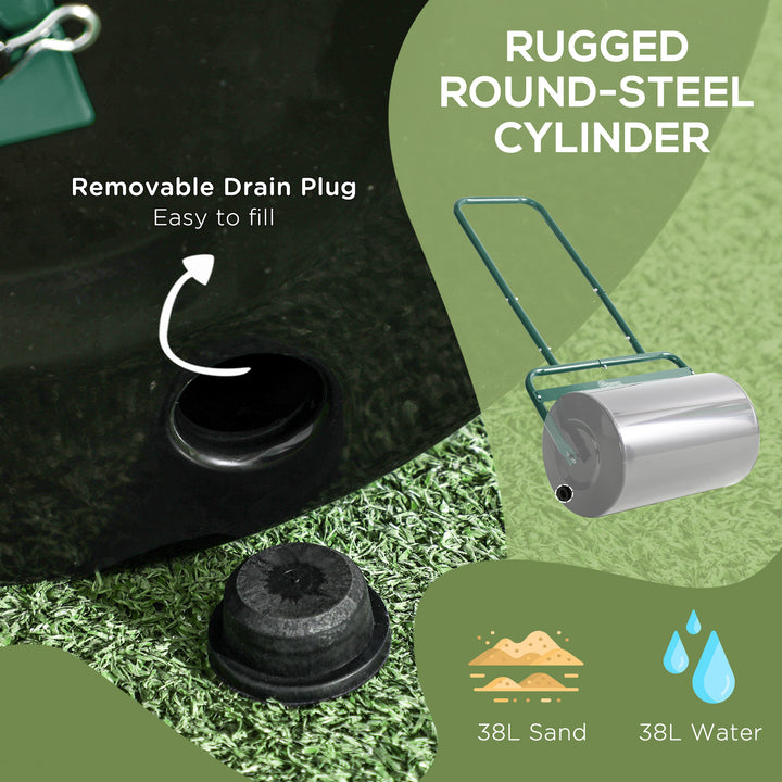 38L Fillable Cylinder Steel Lawn Roller - Dark Green