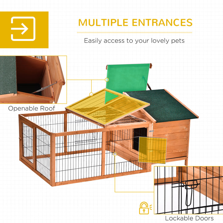 MCL Wooden Rabbit Hutch Outdoor, Guinea Pig Hutch, Detachable Pet House Animal Cage with Openable Run & Roof Lockable Door Slide-out Tray 146 x 95 x 69cm