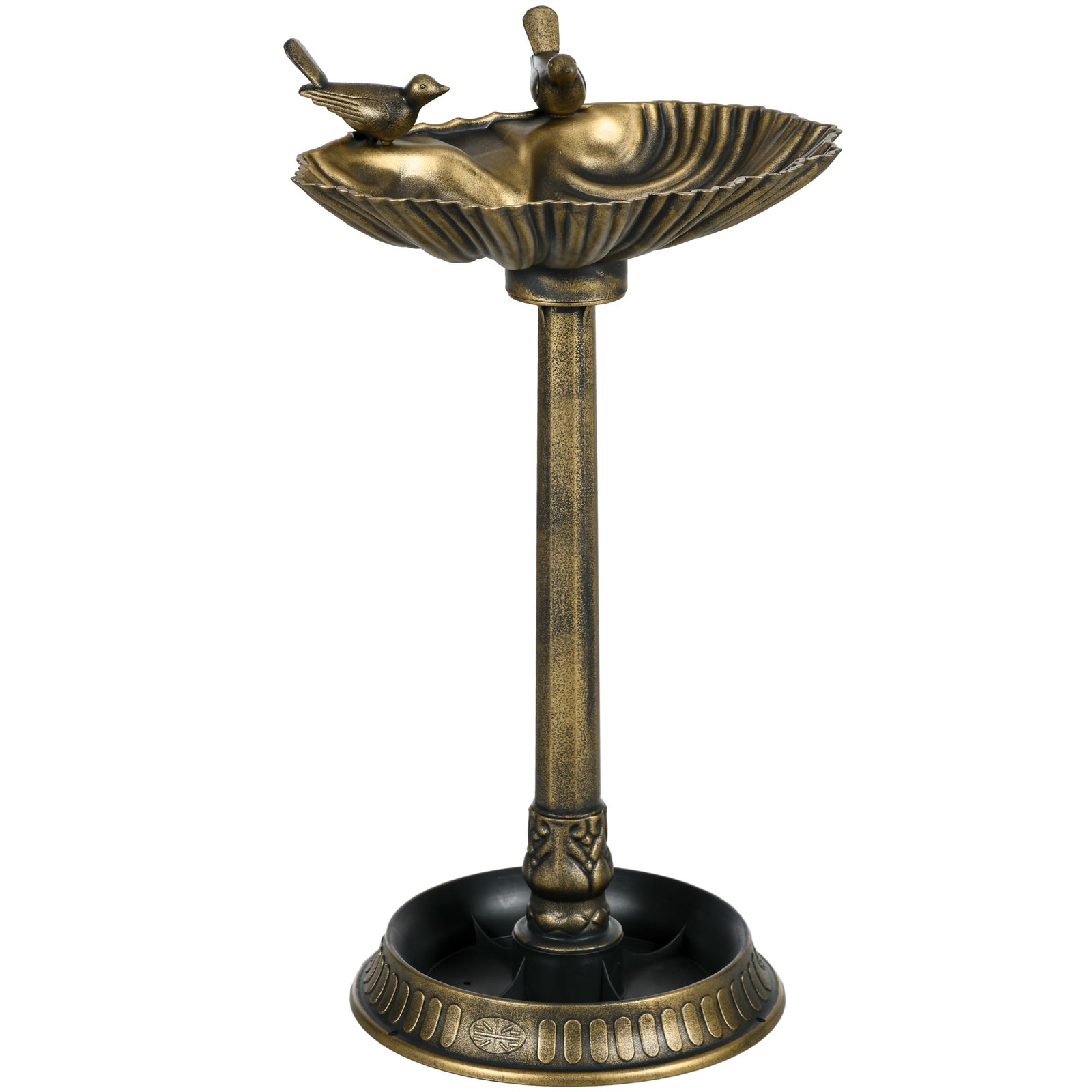 81cm Tall Bird Bath with 2 Decorative Birds, Vintage Style Birdbath with Flower Planter Base, Bird Bath Bowl for Garden, Bronze Tone