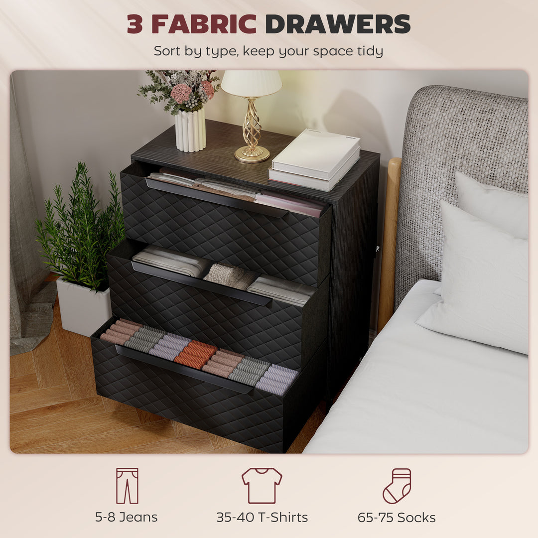 Chest of Drawers, Dresser with 3 Fabric Drawers and Aluminium Handles 
