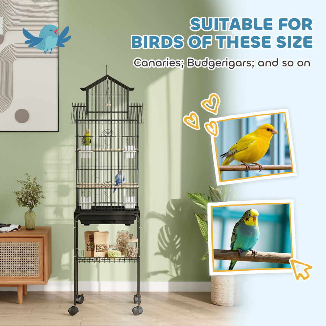 Metal Bird Cage with Plastic Swing, Perch, Food Container, Tray, Handle, for Finches, Canaries, Budgies, 43 x 32.5 x 163