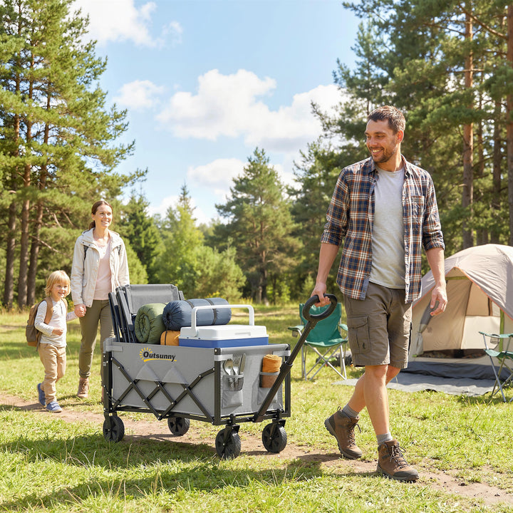 60L Foldable Festival Trolley on Wheels, Collapsible Wagon Cart with D