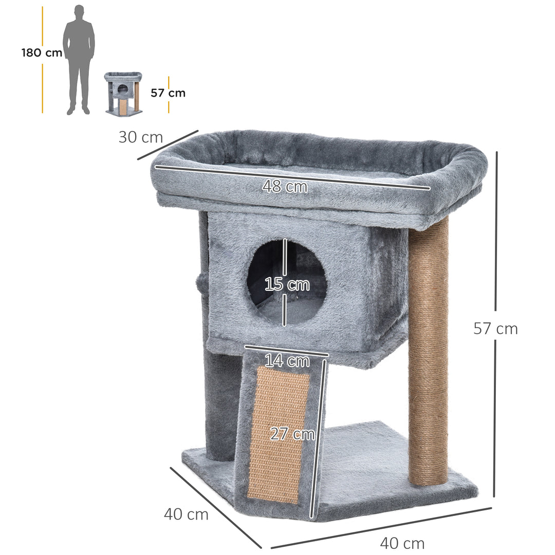 MCL Cat Tree Tower for Indoor Cats Cat Scratching Post Climbing Activity Centre w/Jute Scratching Pad, Toy Ball, Cat House - Grey