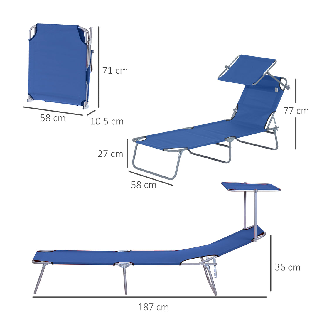 2 Pieces Outdoor Foldable Sun Lounger, 4 Level Adjustable Backrest Reclining Sun Lounger Chair with Angle Adjust Sun Shade Awning for Beach, Garden, Patio, Blue