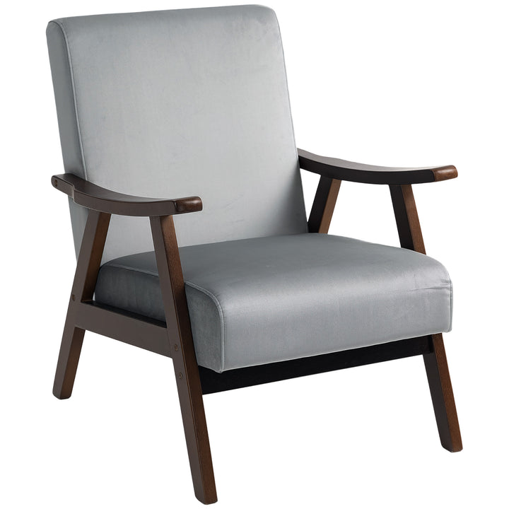 Nordic Accent Chair, Upholstered Velvet Armchair with Solid Wood Frame and Soft Thick Padded for Living Room, Bedroom, Grey