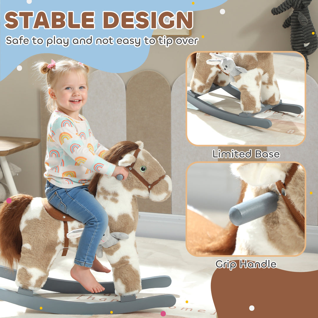 Baby Rocking Horse, Plush Animal Rocker with Realistic Sound and Toy, Rocking Toy Chair for Kids Aged 2-5