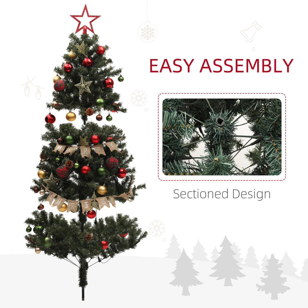 6ft Pre-Lit Xmas Tree with Decorations, Green, Red and Warm White