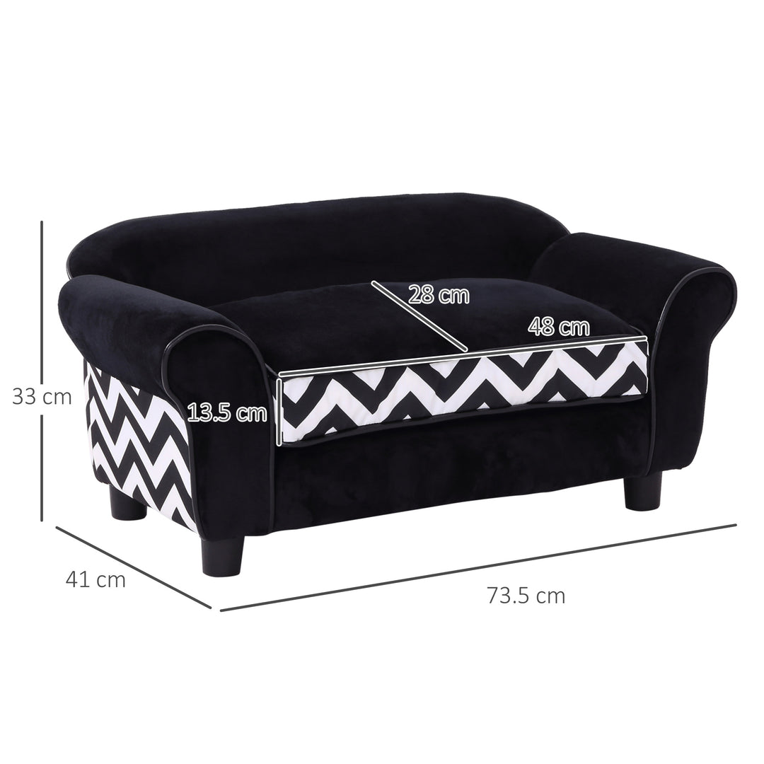 PawHut Pet Sofa for XS-S Dogs, Cat Couch with Soft Cushion, Washable Cover, Detachable Legs, Wooden Frame, Black | Aosom UK