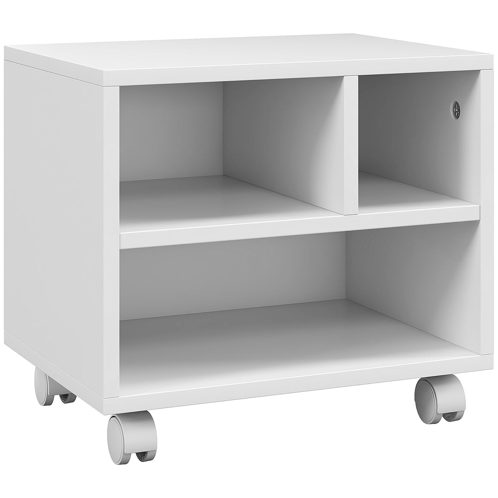 Three-Compartment Printer Cabinet, with Wheels - White