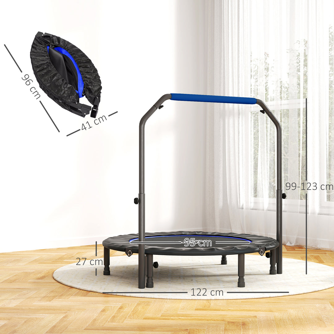 48" Foldable Mini Fitness Trampoline, with Adjustable Foam Handle, Blue